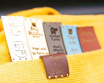 Custom Faux Leather Tags, Personalized Leather Tags For Handmade Items Custom Garment Labels Personalized Leather Tags for Crochet Knitting