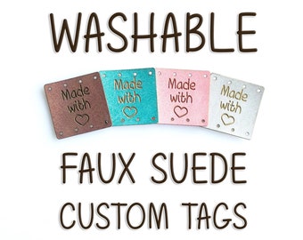 Custom Tags, Faux Suede Tags, Custom Fabric Tags, Custom Leather Tags, Personalized Suede Tags Engraved Knitting Craft Buttons Business Tags