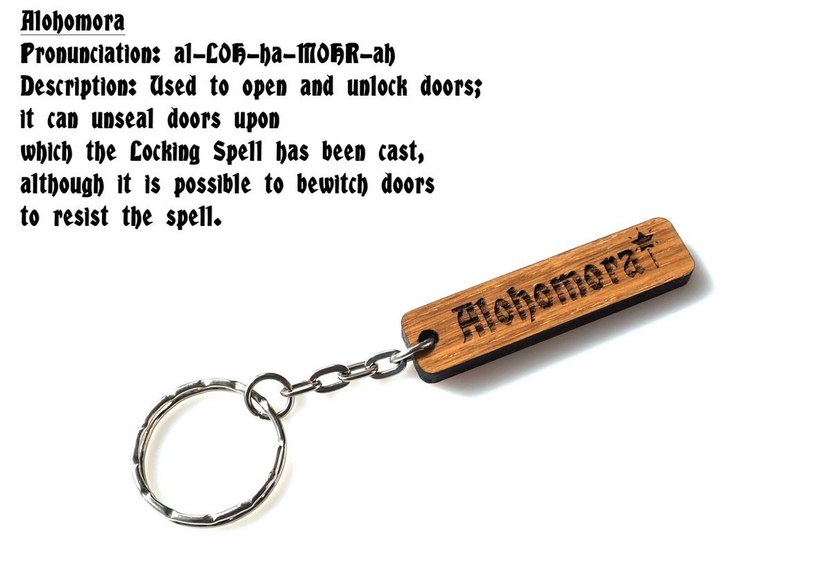 Wooden Engraved Alohomora Spell Keychain Personalized Original Etsy