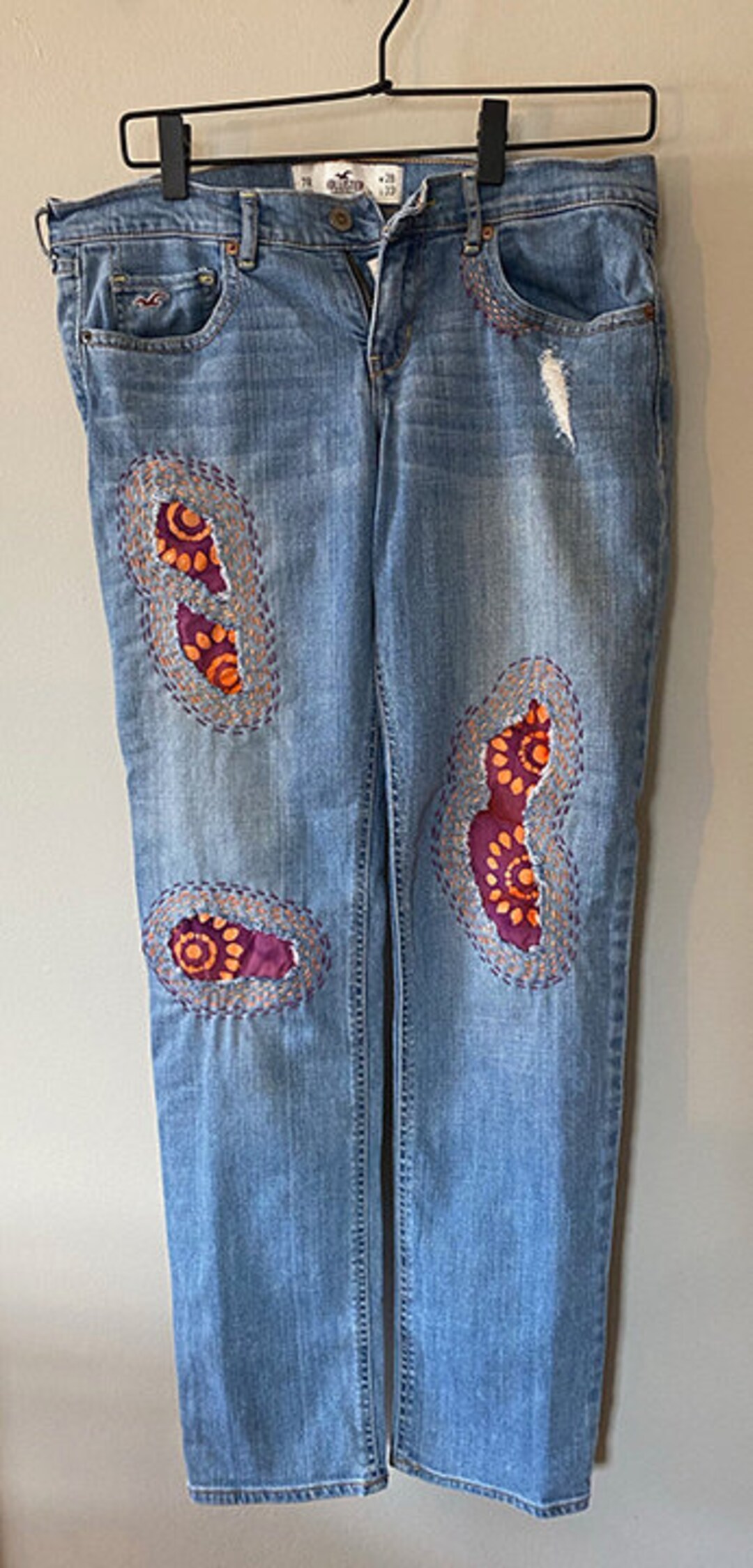 Hollister Patched Embroidered Denim Jeans Size 7R Etsy