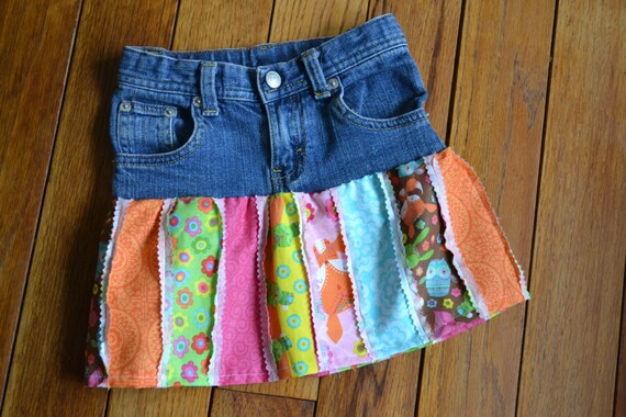 Girls Denim Skirt Spring Woodland Theme Upscycled Size 5 | Etsy
