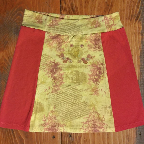 Koralle/hell-gelb Floral Print T-Shirt Rock, Größe Medium