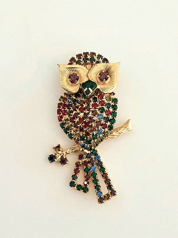 Vintage 60s Owl Pendant Rhinestone Owl Pendant