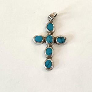 Vintage Turquoise Cross Pendant Sterling
