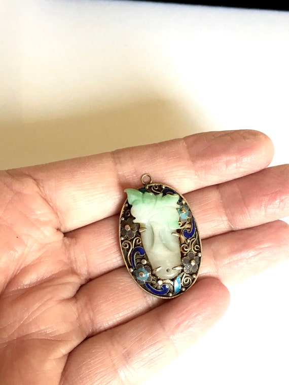 Chinese Antique Jade Pendant Silver Gilt Chinese … - image 5