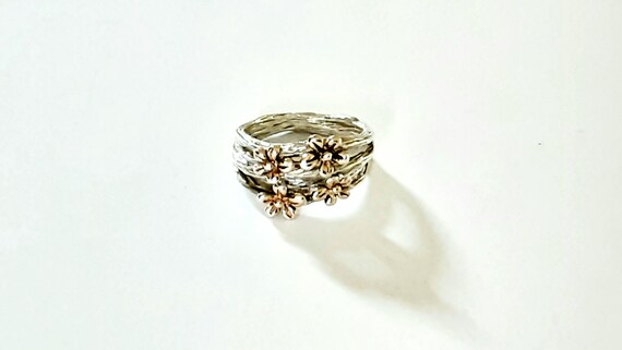 Vintage Sterling Stacking Rings Sterling Flower Rings - Gem