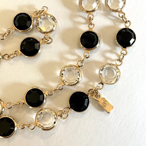Vintage 80s Swarovski Swan Logo Chain Necklace Black and Clear Crystal