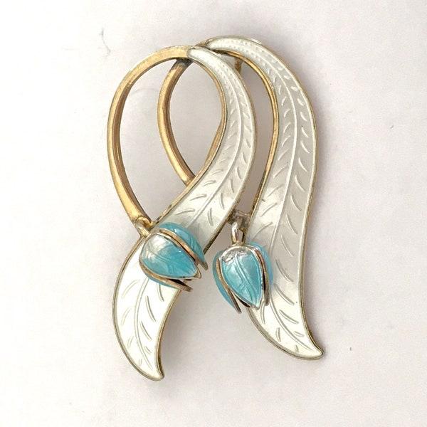 Vintage 50s Aksel Holmsen Enamel and Sterling Tulip Brooch