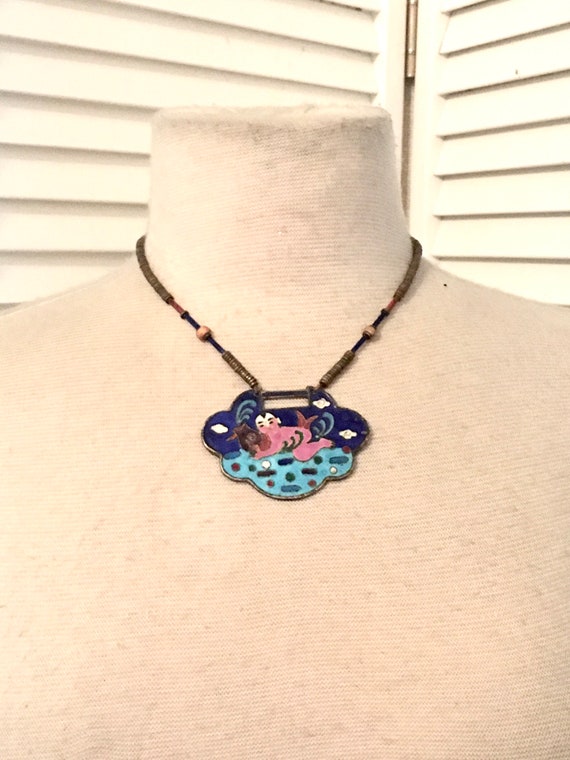 Vintage 70s Early Laurel Burch Necklace Cloisonne 