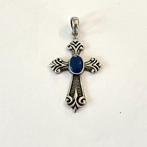 Vintage Lapis Cross Pendant Sterling