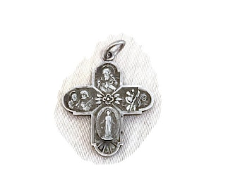 Vintage 50s Sterling Medallion Four Way Crucifix Sterling Cross