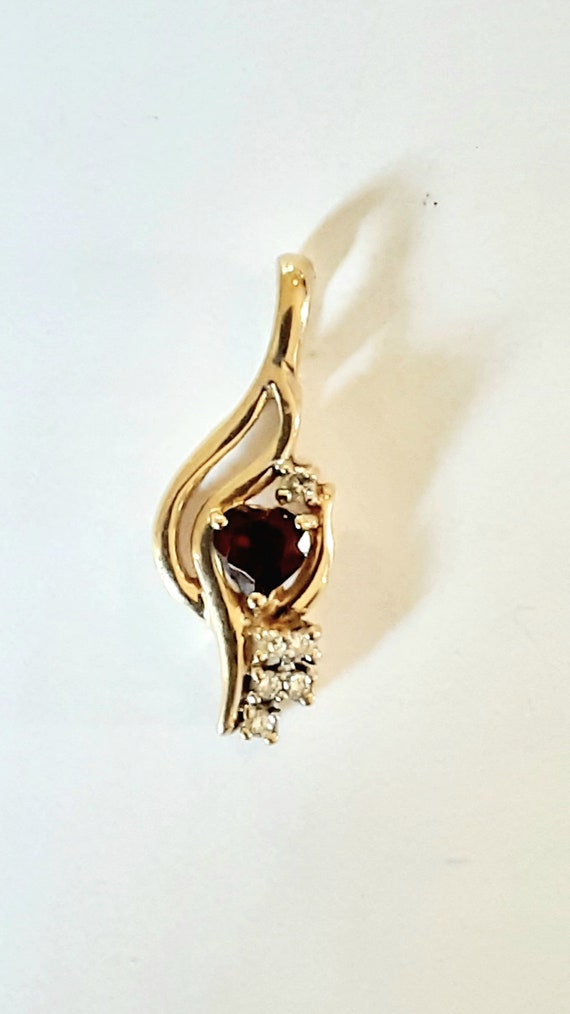 Vintage 14k Gold Garnet Pendant Garnet and Diamond