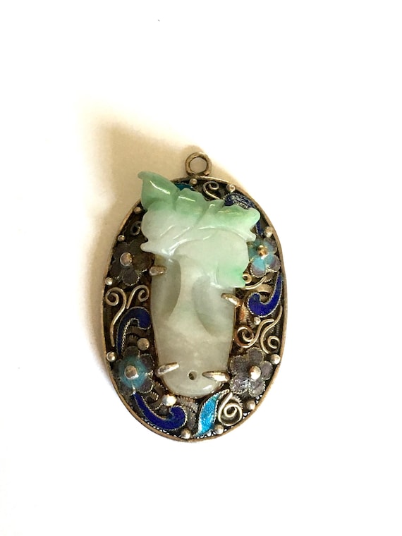 Chinese Antique Jade Pendant Silver Gilt Chinese … - image 1