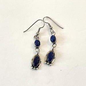 Vintage Navajo Lapis Earrings Lambert Livingston Sterling Dangle