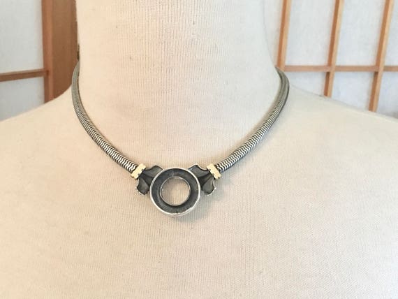 Vintage Sterling and 18k Gold Necklace by Suna Br… - image 5