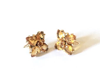 Vintage 14k Gold and Citrine Earrings Flower Screwback Earrings