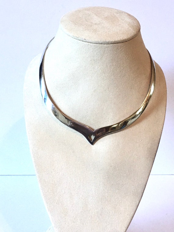 Vintage 80s Sterling Collar Necklace Cut Out Hear… - image 5