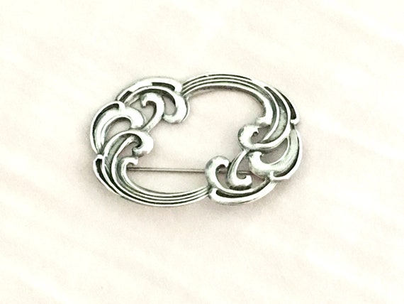Vintage Sterling Silver Art Nouveau Brooch - image 1