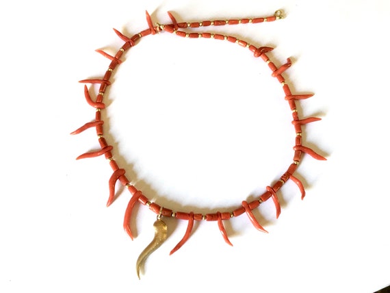 Vintage Italian Red Coral Branch Necklace 18k Gol… - image 1