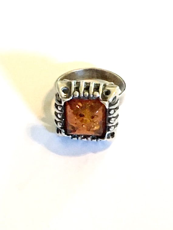 Vintage Arts and Crafts Sterling And Amber Ring