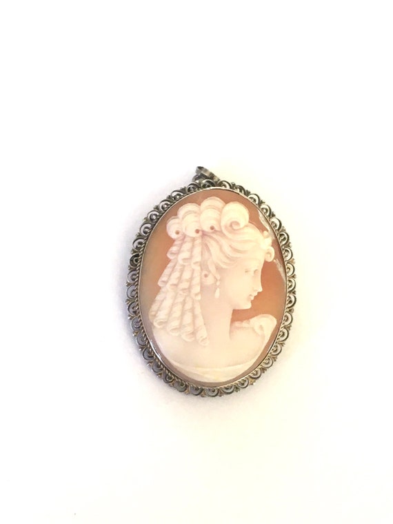 Vintage Sterling Cameo Brooch / Cameo Shell Pendan