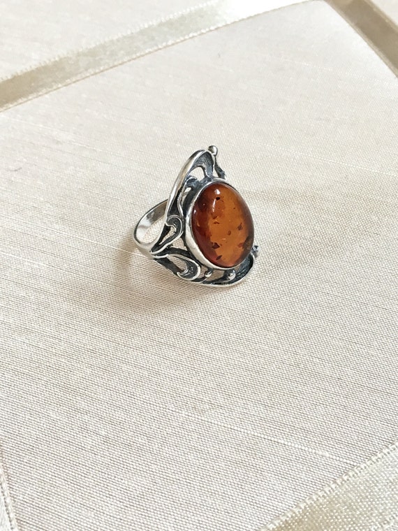 Vintage Sterling and Amber Ring Arts and Crafts St