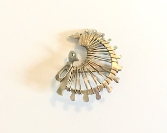 Vintage Mexican Sterling Peacock Brooch