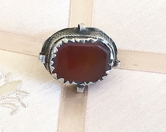 Vintage Bedouin Yemeni Silver Ring, Carnelian Stone