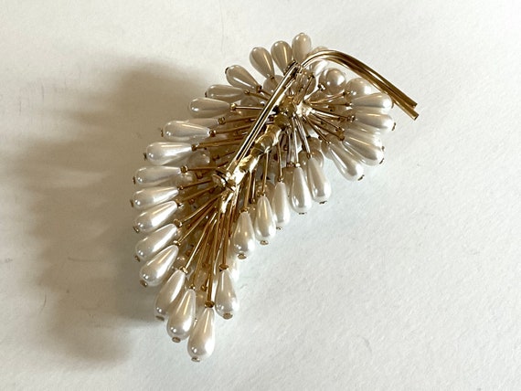 Vintage 60s Faux Pearl Leaf Brooch Large Three Di… - image 5