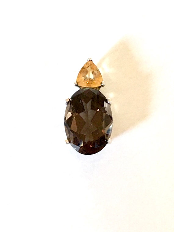 vintage Large Smokey Topaz Pendant Sterling Topaz 