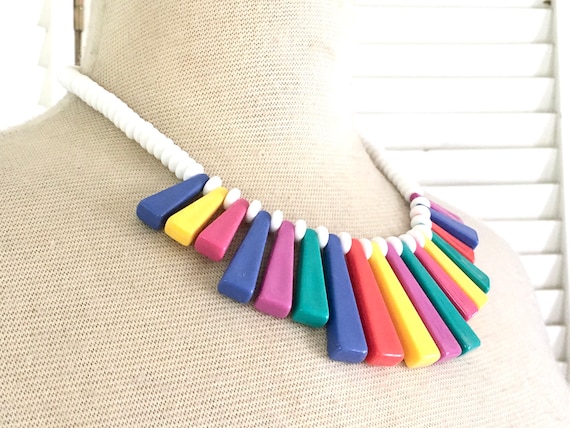 Vintage 80s Modern Multi Color Acrylic Bib Neckla… - image 2