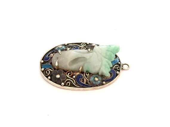 Chinese Antique Jade Pendant Silver Gilt Chinese … - image 3