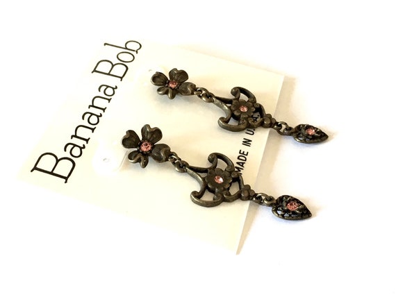 Vintage 80s Banana Bob Brass Flower Dangle Earrin… - image 2