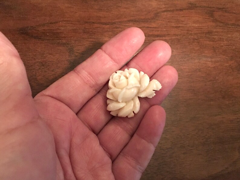 Vintage Carved Angel Skin Coral Rose Pendant