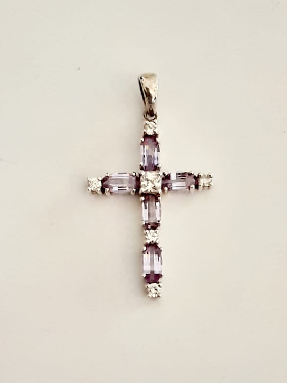 Vintage Sterling Cross Pendant Amethyst Cross