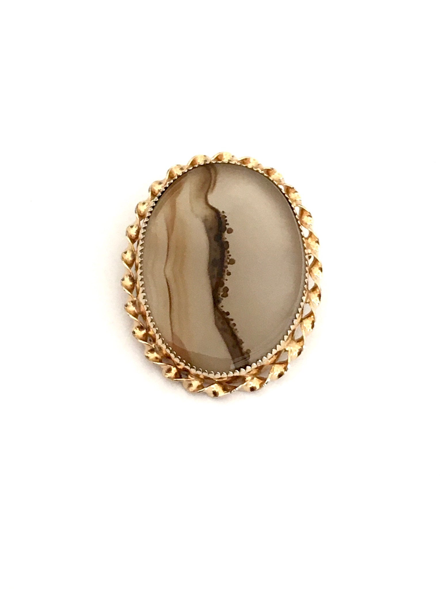 Broche Fleur En Or Filled 12K Avec Pierres Pêche Clair – Élégante Et Vintage