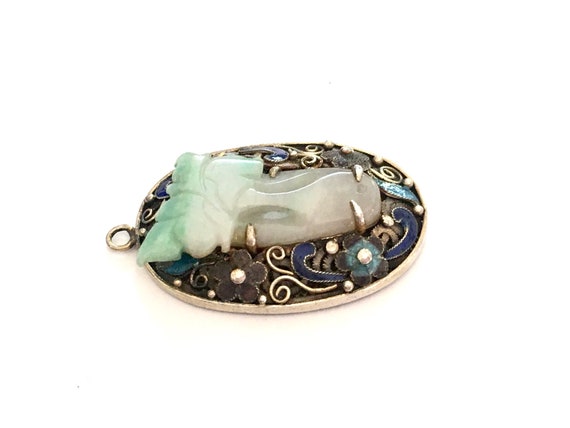 Chinese Antique Jade Pendant Silver Gilt Chinese … - image 2