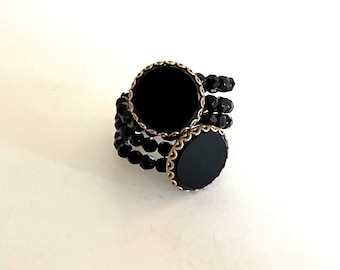 Vintage Black Jet Glass Bead Bracelet