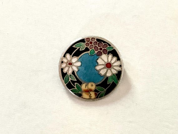 Vintage Cloisonné Enamel Brooch Floral Pin