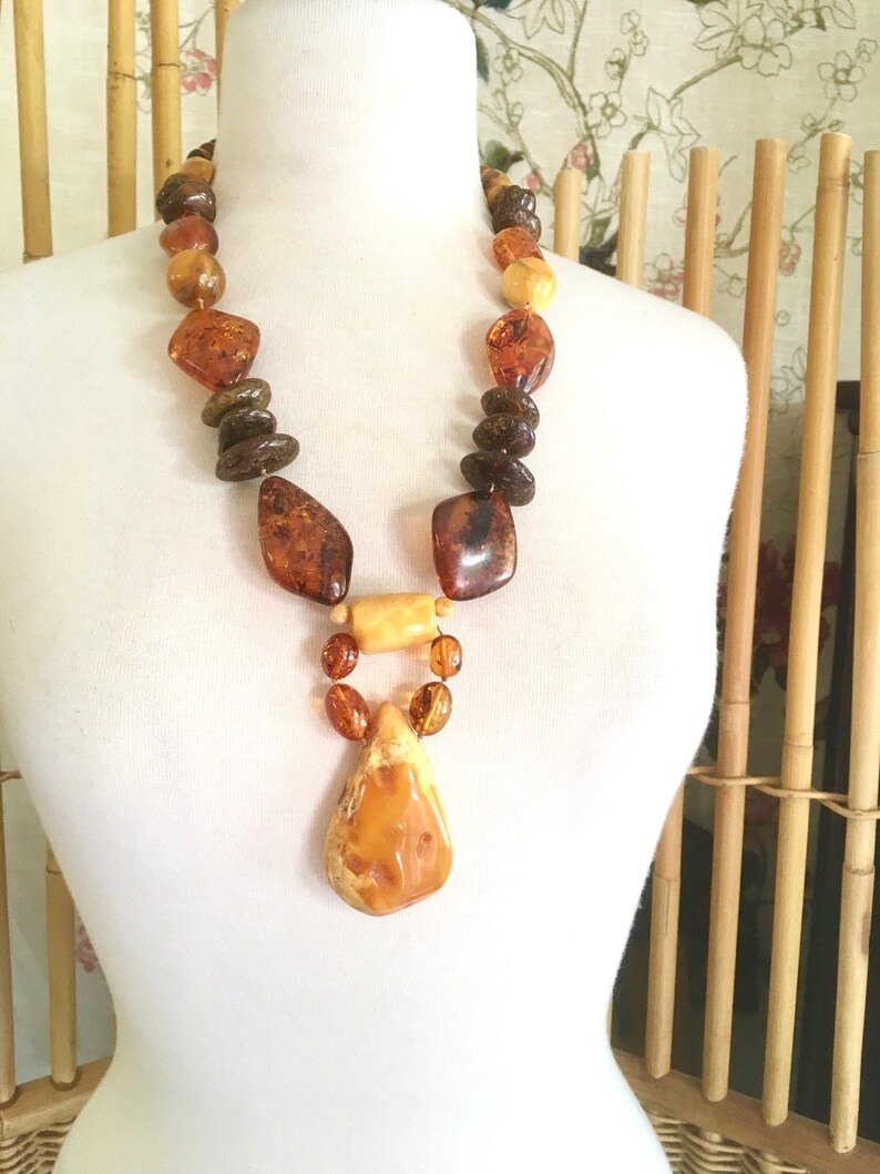 Vintage Chunky Real Amber Necklace with Large Butterscotch Etsy