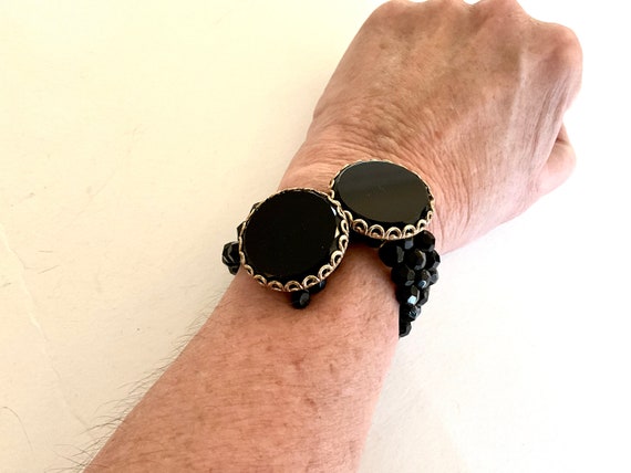 Vintage Black Jet Glass Bead Bracelet - image 4