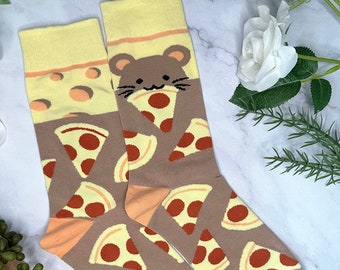 Pizza Rat Crew Socks | Novelty socks with New York pizza rat | perfect gift for rat lover