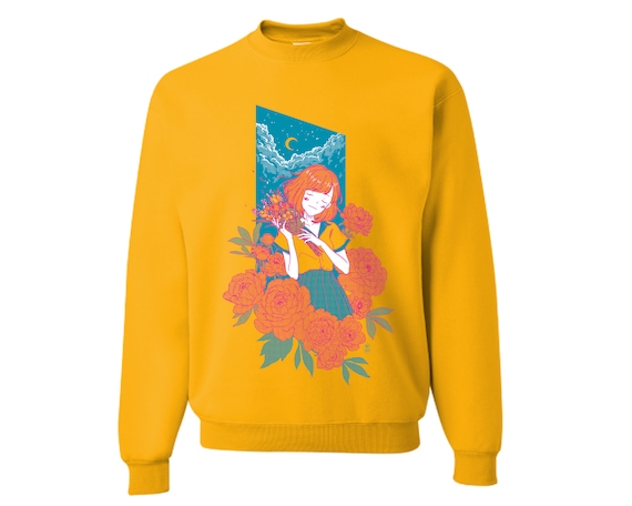 Flowers: Crewneck Sweater of Anime Girl Holding Flowers | Etsy