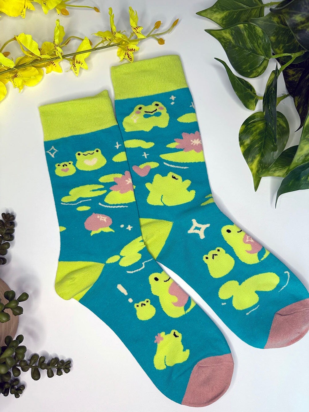 Frog Crew Socks Novelty Socks Featuring Cute Sassy Frogs In Lily Pond Il 1080xN.5956418407 Cmoa