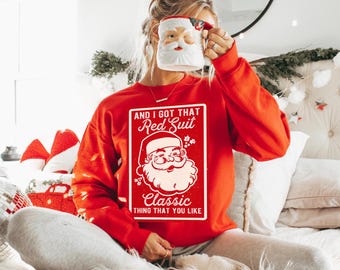 Vintage Style Santa Sweatwhirt, Red Suit Classic Santa Sweater, Christmas Style Shirt, Style Sweatshirt, Merry Swiftmas, Christmas 1989