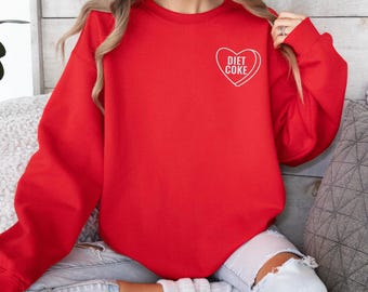 Sudadera con corazón de Coca-Cola Light bordada, cuello redondo acogedor, refresco vintage, regalo para amantes de la Coca-Cola, sudadera de moda, amante de la Coca-Cola Light