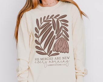 Boho Christian Shirt, auf Glauben basierendes Shirt, christliches T-Shirt, Bibel-Vers-Shirt, trendige Christen-Shirts, Jesus-Kleid, seine Barmherzigkeiten sind neu