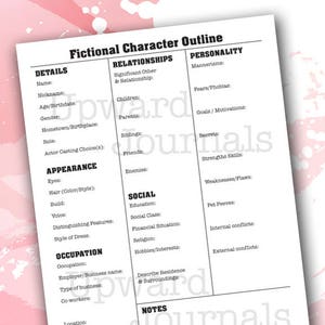 Modello di schema per lo sviluppo di un personaggio di narrativa (stampabile) PDF ~ (8,5x11) ~ Storia di un romanzo ~ Guide di scrittura per autori ~ Design OG