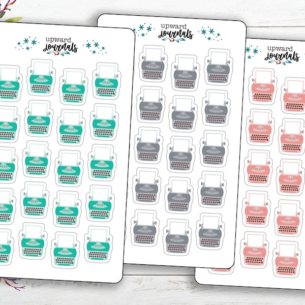 Mini Typewriters Planner Stickers ~ Mint Green, Pink, Gray, Fill-In, Notes, Writer, Author, School, Functional, Decorative, Deco, Planning