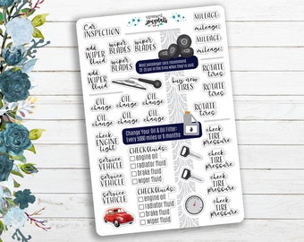 Auto Maintenance Planner Stickers ~ Oil Change, Inspection, Vehicle, Car, Check Fluids, Tires, Change, Rotate, Rotation, Care, Wiper Blades